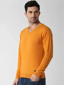 Peter England Casuals Men Yellow Solid Pullover Sweater