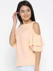Sera Women Peach-Coloured Solid A-Line Top