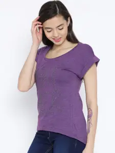 Sera Women Purple Embellished Pure Cotton Top
