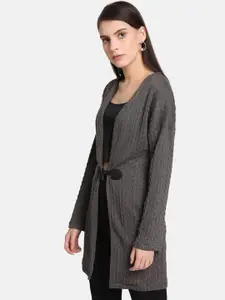 Kazo Women Grey Solid Tie-Up Shrug