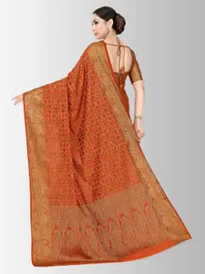 MIMOSA Rust Brown & Gold-Toned Art Silk Woven Design Patola Saree