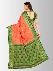 MIMOSA Peach-Coloured & Green Art Silk Woven Design Paithani Saree