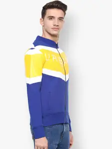 Urbano Fashion Men Colourblocked & Brand Logo Print Front-Open Sweatshirt