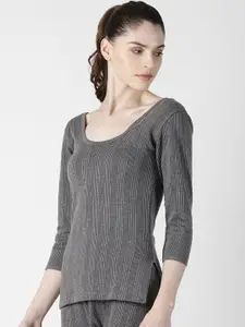 Dollar Ultra Women Grey Striped Thermal Top