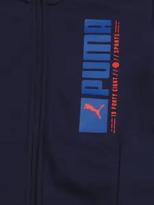 Puma Boys Navy Blue Printed Sporty Jacket