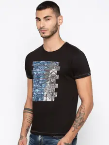 SPYKAR Men Black & Blue Printed Round Neck T-shirt