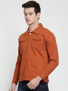 VOXATI Men Rust Brown Solid Denim Jacket
