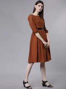 Tokyo Talkies Women Brown Solid Fit and Flare Dress