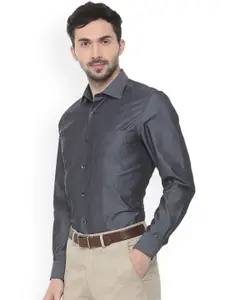 Louis Philippe Men Grey Regular Fit Solid Formal Shirt