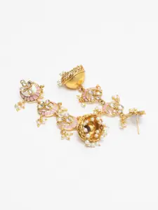 Priyaasi Gold-Plated & Pink Dome Shaped HandPainted Jhumkas