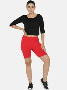 N-Gal Women Red Solid Regular Fit Sports Shorts