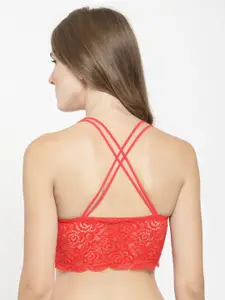 PrettyCat Red Lace Non-Wired Lightly Padded Bralette Bra