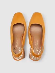 NEXT Women Mustard Yellow Solid Leather Block Heels