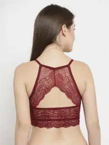 PrettyCat Maroon Lace Non-Wired Lightly Padded Bralette Bra PC-SB-5138