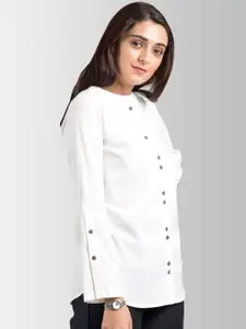 FableStreet Women White Skinny Fit Solid Casual Shirt
