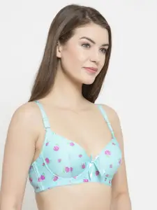 PrettyCat Sea Green & Purple Printed Underwired Lightly Padded T-shirt Bra PC-BR-5170