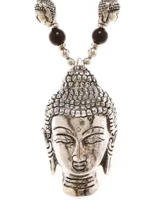 Bamboo Tree Jewels Silver-Toned Lord Buddha Textured Handcrafted Necklace