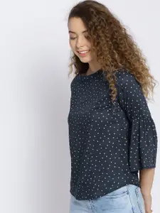 Sera Women Navy Blue & White Printed Top