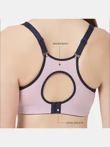 Soie Pink & Blue Colourblocked Non-Wired Lightly Padded Training High Impact Sports Bra