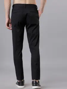 HIGHLANDER Men Black Slim Fit Striped Regular Trousers