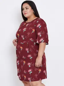 Oxolloxo Women Maroon Floral Printed Sheath Dress