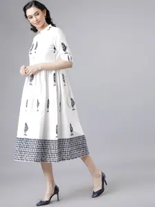 Vishudh Women White & Blue Shirt Dress