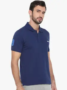 Force NXT Men Navy Blue Solid Polo Collar T-shirt