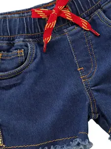 KiddoPanti Girls Blue Solid Regular Fit Denim Shorts