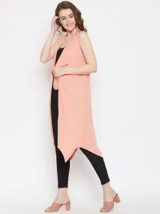 Hypernation Women Peach-Coloured Solid Open Front Shrug