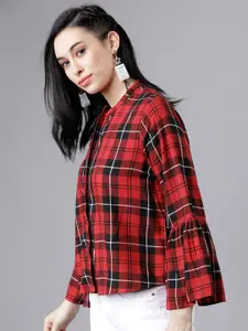 Tokyo Talkies Women Red & Black Checked Shirt Style Top