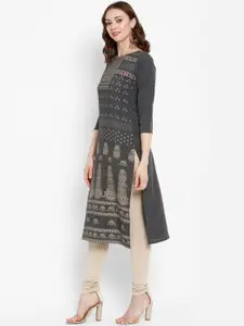 Ahalyaa Women Grey Printed Straight Kurta