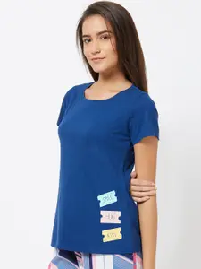 Soie Women Blue Printed Lounge T-shirts