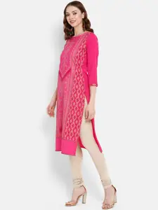 Ahalyaa Women Pink Printed Straight Kurta