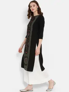 Ahalyaa Women Black & Green Printed Straight Kurta