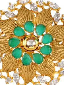 ANIKAS CREATION Women Gold-Plated & Green American Diamond Studded With Kundan Finger Ring