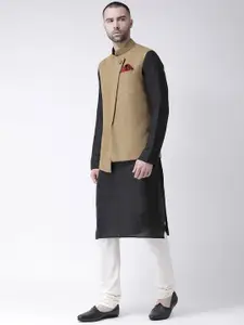 KISAH Men Beige Solid Churidar Kurta with Nehru Jacket