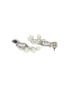 Voylla Silver-Plated & White Teardrop Shaped Drop Earrings