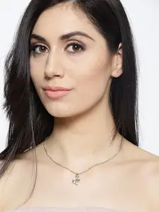 OOMPH Women Silver Plated White Stone Studded Fish Fin Motif Pendant With Chain