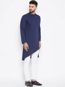 even Men Navy Blue Woven Design Straight Kurta