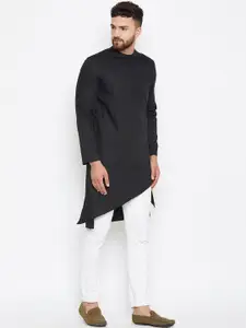 even Men Black Solid Asymmetric Straight Kurta