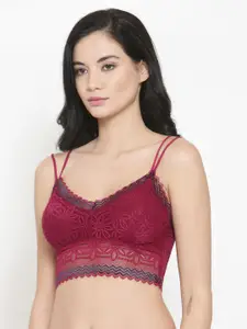 PrettyCat Maroon Lace Non-Wired Lightly Padded Bralette Bra PC-SB-5182-MAH-36B