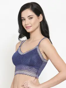 PrettyCat Blue Lace Non-Wired Lightly Padded Bralette Bra PC-SB-5182-BLU-36B