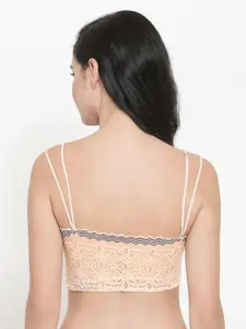 PrettyCat Beige Lace Non-Wired Lightly Padded Bralette Bra PC-SB-5182-BEG-36B