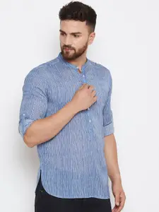 even Men Blue Striped Straight Kurta