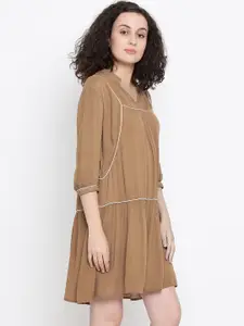 Oxolloxo Women Brown Solid A-Line Dress