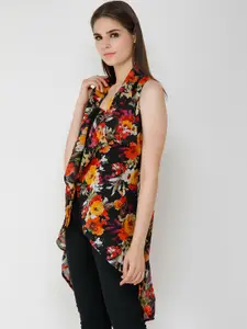 Cation Women Black & Red Printed Open Front Shrug
