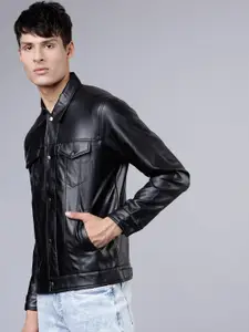 HIGHLANDER Men Black Solid Trucker Jacket