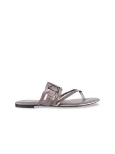 Mochi Women Grey Solid Open Toe Flats