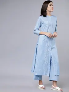 Vishudh Women Blue Printed Straight Kurta