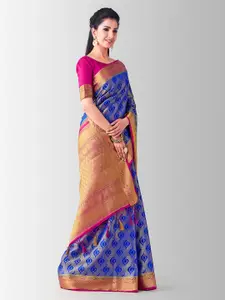 MIMOSA Blue Art Silk Woven Design Kanjeevaram Saree